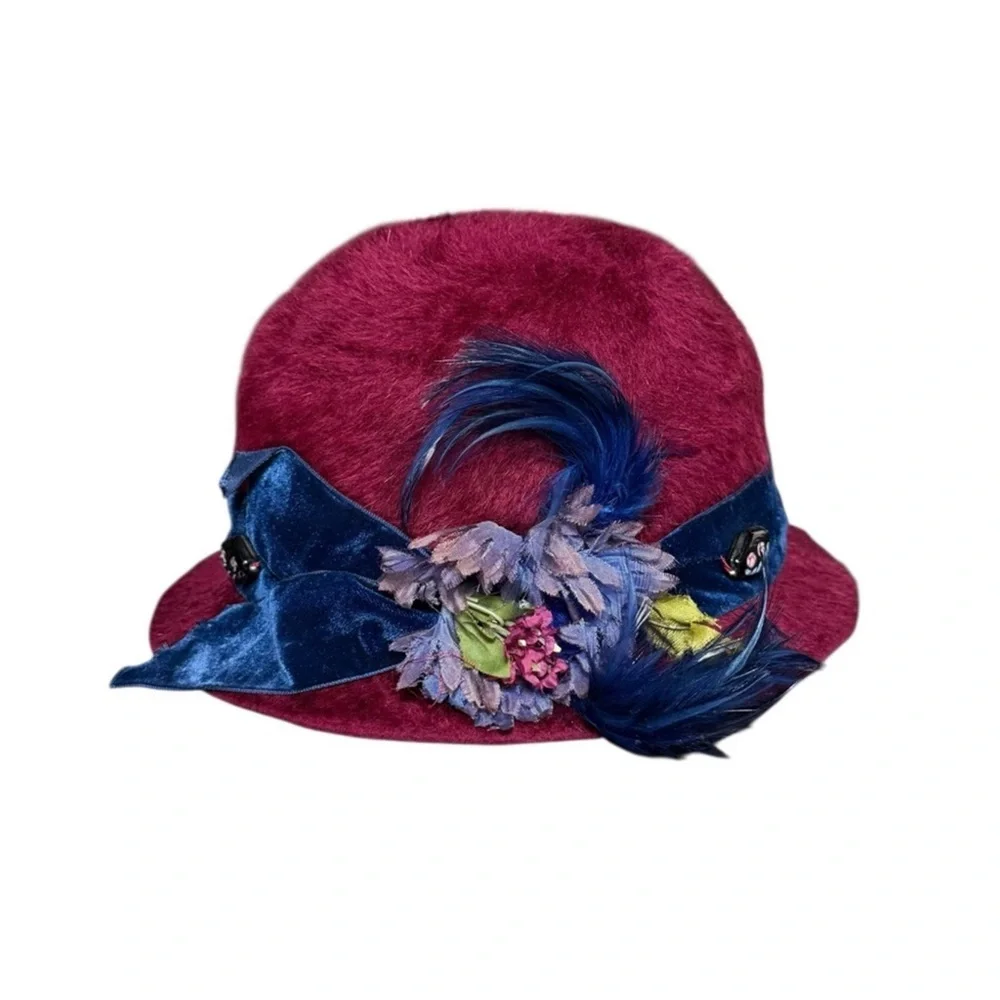 Handcrafted Felted Hat by Lydia Ginaldo with Floral Accent